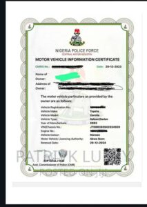 Vehicle Registration Document